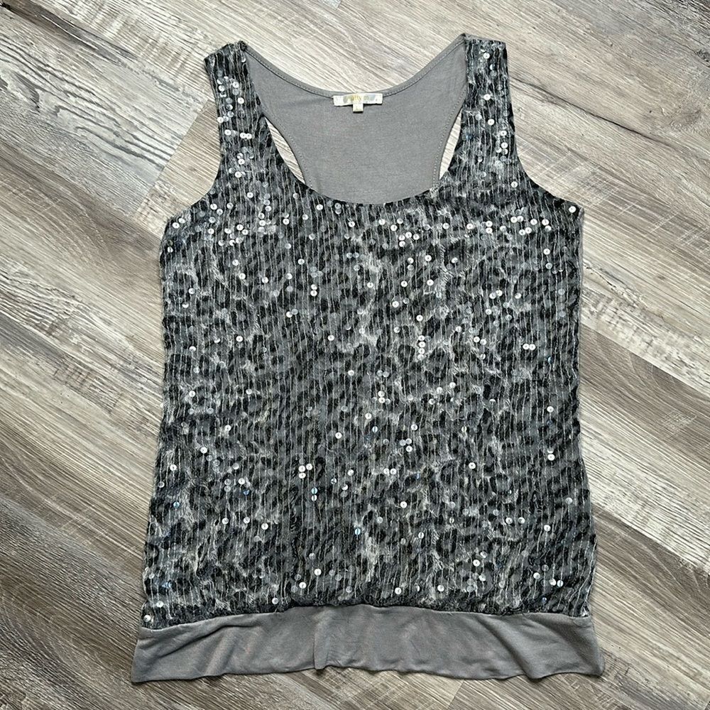 Matty M silver sequence, scoop neck tank top |size large | WA-1589‎